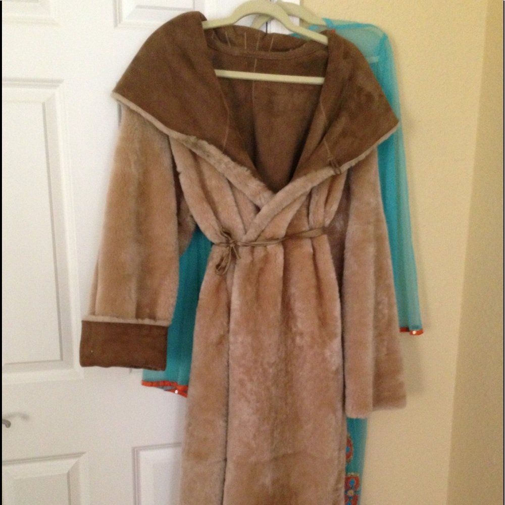 Perry Ellis full length shearling coat